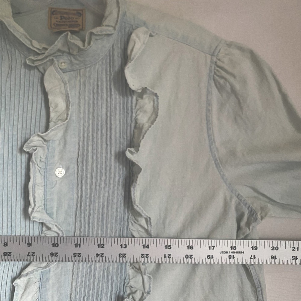 Vintage Polo Ralph Lauren Shirt Women Size 6 Light Blue Button Up Ruched Grunge - Picture 5 of 7